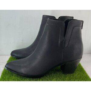 NEW Lisyiliz Womens Ankle Boots Black Faux Leather Heeled Pointed Toe Zipper Clo